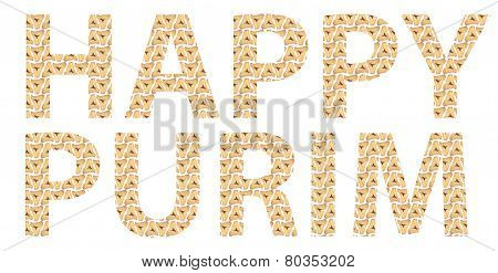 Traditional Jewish holiday - Happy Purim written in English with Hamantaschen letters