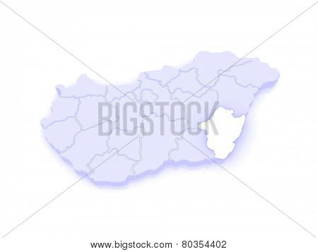 Map of Bekes. Hungary. 3d