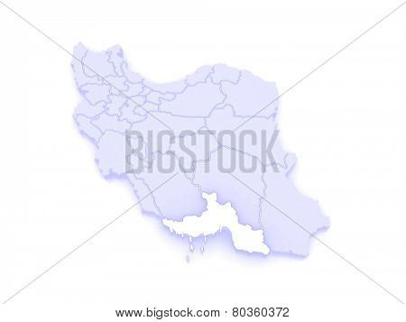 Map of Hormozgan. Iran. 3d