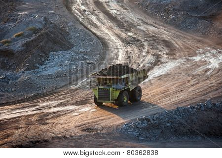 Coal-preparation Plant. Big Mining Truck At Work Site Coal Transportation