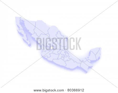 Map of Aguascalientes. Mexico. 3d