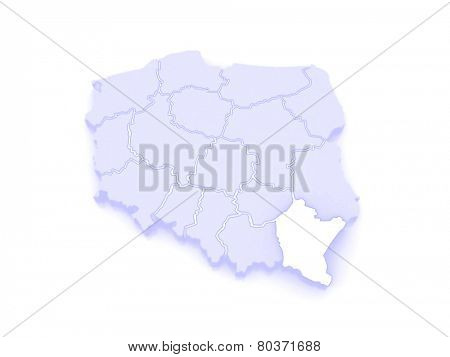 Map of Subcarpathian. Poland. 3d