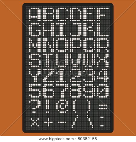 Vector Pixel Font With Uppercase Letters Of Latin Charset Pun?tuation Marks And Numbers