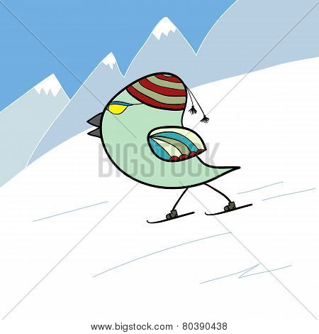 bird on skis