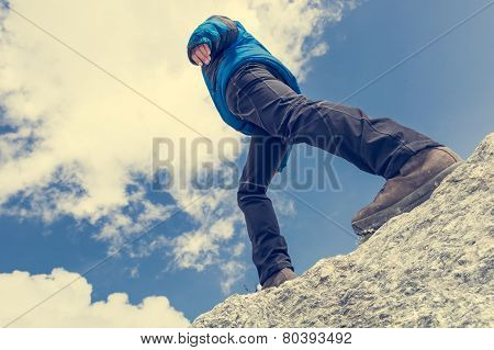 Female Walking On Mountain Ridge