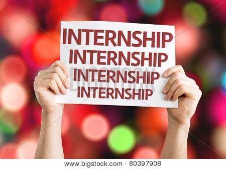 Internship card with colorful background with defocused lights