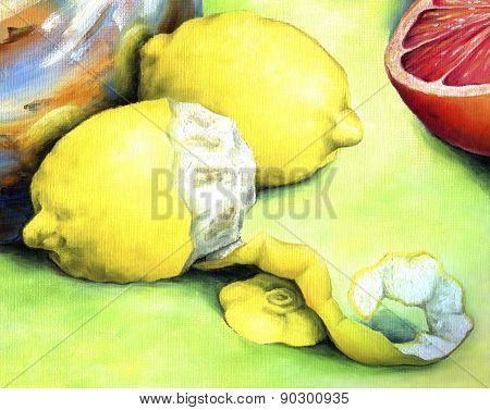 Sour lemon painted in oil on canvas.