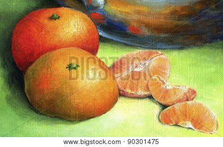 Bright tangerine on a green background.