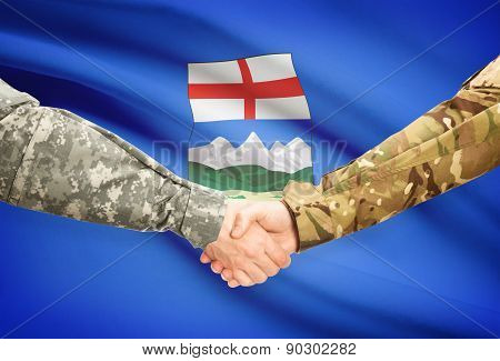 Military Handshake And Canadian Province Flag - Alberta