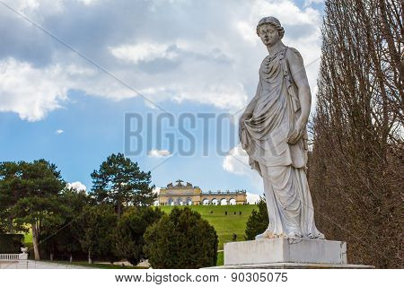Statue From Garden Of Schonbrunn Palace And Gloriette