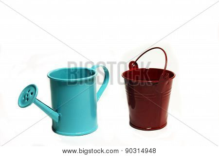 Handshower And Garden Bucket On A White Background