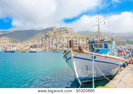 Typical Greek Fishermans' boat in harbour, Greece