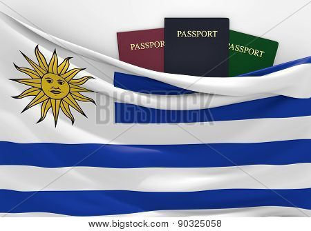 Travel and tourism in Uruguay, with assorted passports