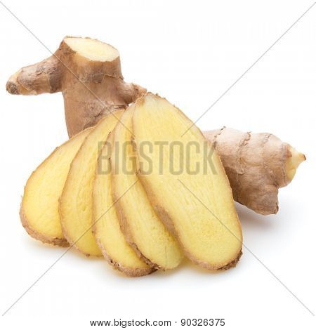 Fresh ginger root or rhizome isolated on white background cutout