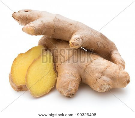 Fresh ginger root or rhizome isolated on white background cutout