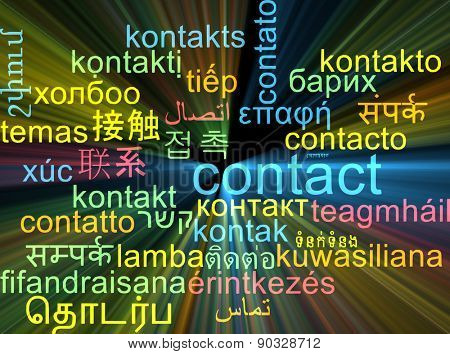 Background concept wordcloud multilanguage international many language illustration of contact glowing light