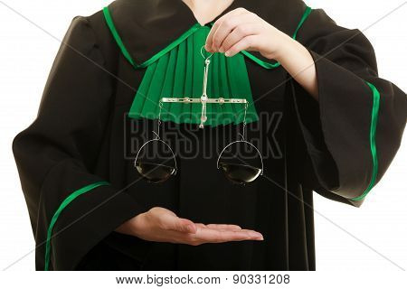 Woman Barrister Holding Scales.