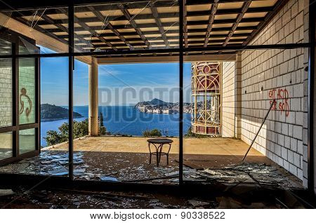 Ruined and abandoned hotel Belvedere in Dubrovnik, Croatia