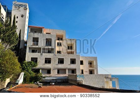 Ruined and abandoned hotel Belvedere in Dubrovnik, Croatia