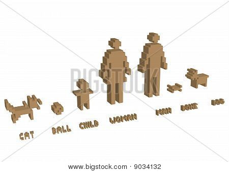 famiglia di sagoma 3D pixel