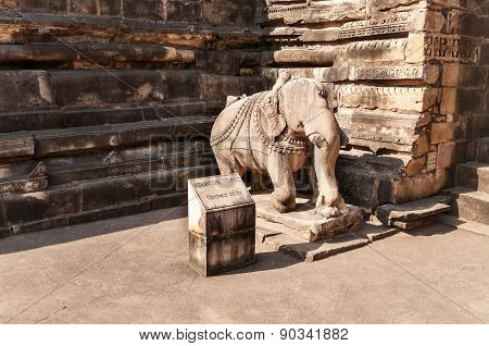 Statue Of An Elephant At The Entrance To Vishvanath Temple In  Khajuraho