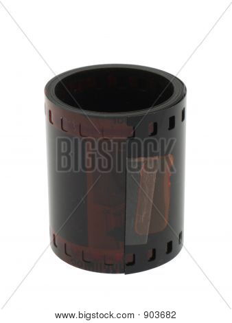 Macro van een oude Film Roll op wit
