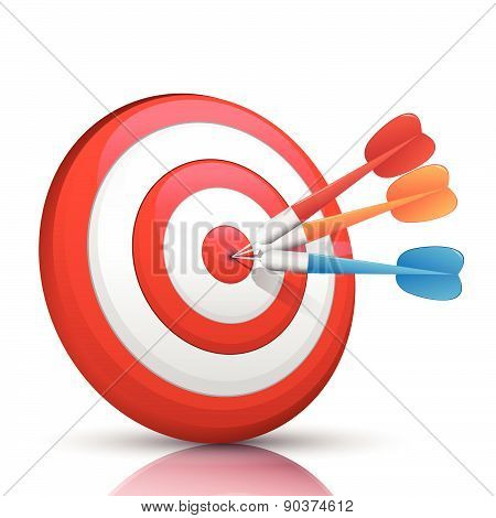 Colorful darts hitting a target