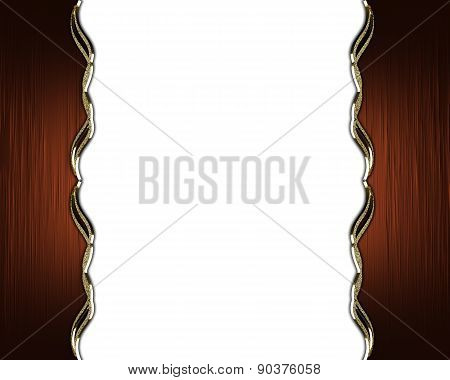 Red Plate With Gold Otdelkoy Belom On The Background. Design Template. Design Site