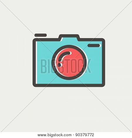 Camera icon thin line for web and mobile, modern minimalistic flat design. Vector icon with dark grey outline and offset colour on light grey background.