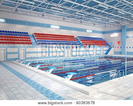 3D Illustration Of Interior Of Public Swimming Pool