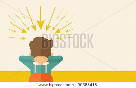 Young worried businessman thinking about business with negative trend. Business failure concept. A Contemporary style with pastel palette, soft beige tinted background. Vector flat design illustration