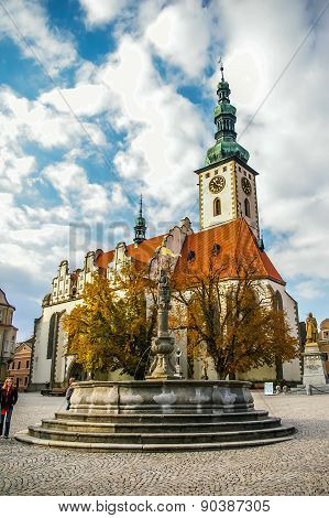 Old town central square panorama in Tabor, Czech Republic