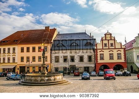 Old town central square panorama in Tabor, Czech Republic