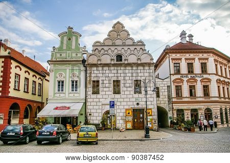 Old town central square panorama in Tabor, Czech Republic