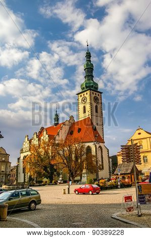 Old town central square panorama in Tabor, Czech Republic