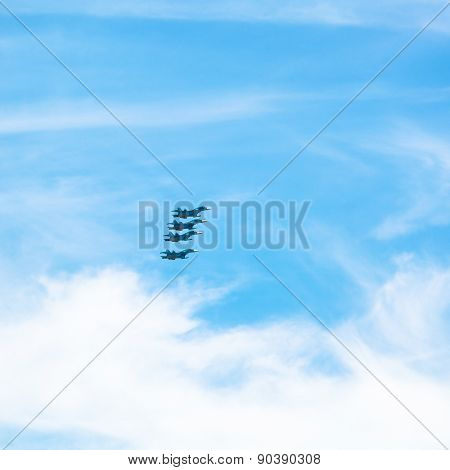 Green Military Fighter Aircrafts In Cloudy Sky