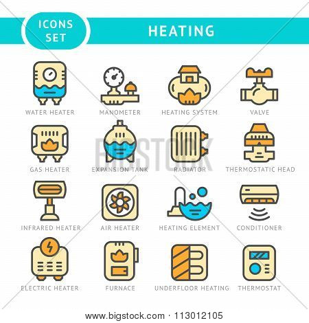 Set Line Icons Of Heating
