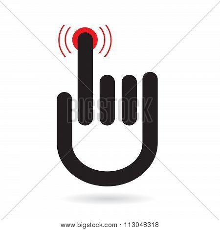 icon hand and red button.
