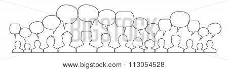Icons of people with speech bubbles. People Chatting. Vector illustration of a communication concept, relating to feedback, reviews and discussion. 