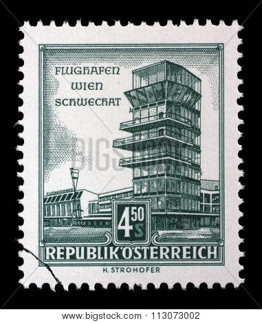 AUSTRIA - CIRCA 1957: stamp printed by Austria, shows Schwechat Airport, Vienna, circa 1957