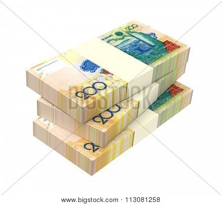 Kazakhstan tenge bills isolated on white background Computer generated 3D photo rendering.