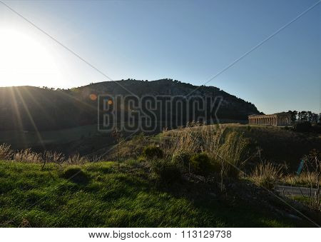 Very long shot of the Temple of Segesta in Sicily