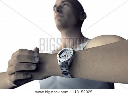 Young Man With Wristwatch Ready To Go