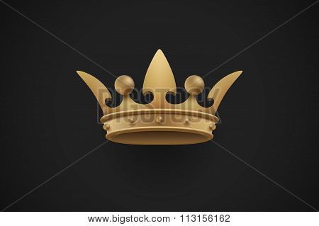Gold Royal Crown On A Dark Black Background. Vector Illustration.