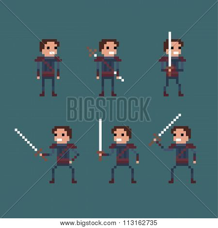 Vector pixel art fantasy kingdom swordsman warrior sprite