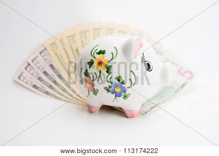 Piggy bank and US Dollar bills