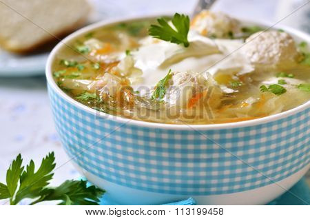 Cabbage Soup With Chicken Meatballs.