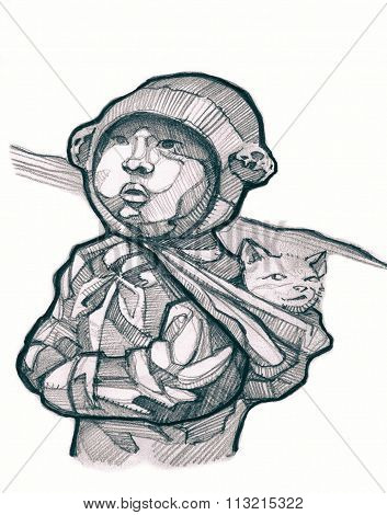 Eskimo Boy And Cat
