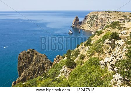 Sea landscape recorded in place Fiolent in region Crimea on Black sea.