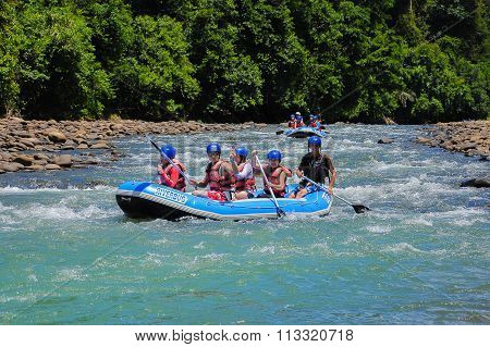 Kiulu Sabah Malaysia - October 22, 2011.Group of adventurer enjoying water rafting activity at Kiulu